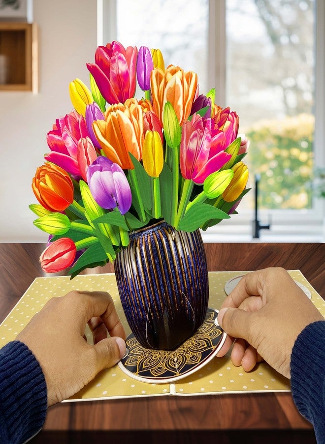 Seyal Tulip Flower Pot Bouquet 3D Pop Up Card, with Detachable Paper Flower Bouquet, Gift for Birthday, Anniversary, Thank You, All Occasion - Includes Note - Image 4